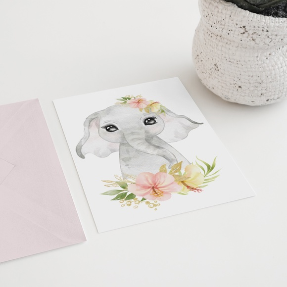 Cute Watercolor Floral Elephant Wall Art Print Poster Unframed - Picture 8 of 15